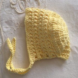 Brand New Handmade Crochet Newborn Baby Bonnet, Yellow Baby Bonnet